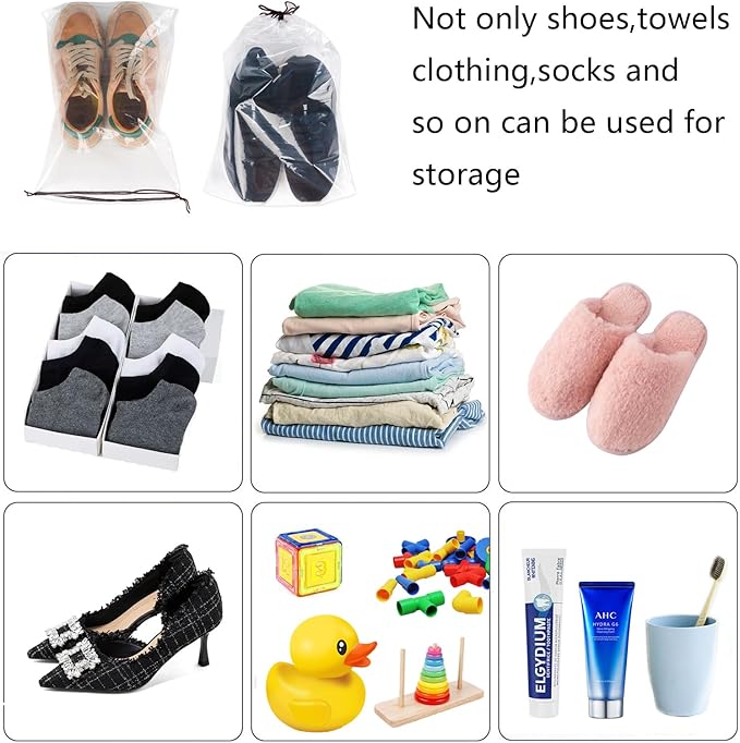 100 Pcs transparent Shoe Bags for Travel,11.8“ x 15.7”,Drawstring Travel Shoe Bags for Packing,Waterproof Dustproof Portable Travel Shoe Storage Bag for Men and Womens Per Piece