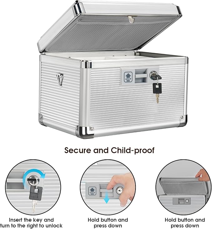 Medicine Lock Box with Key, Alluminum Alloy Box for Medication,First Aid Box with a Removeable Tray to Store Medicines & Pills for Home, Silver 12 * 7.68 * 7.87 Inch