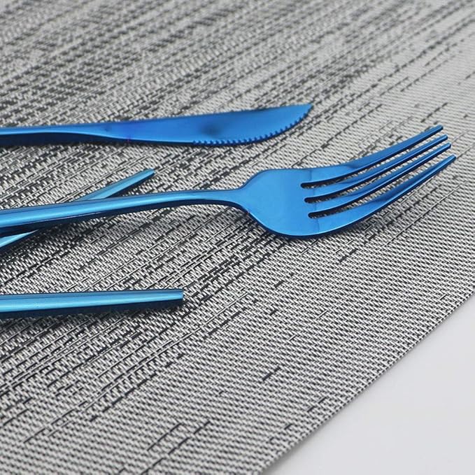 JASHII Shiny Blue Silverware Set, 20-Piece Stainless Steel Satin Finish Flatware, Kitchen Utensils, Mirror Polished Tableware Cutlery for Home and Restaurant, Dishwasher Safe