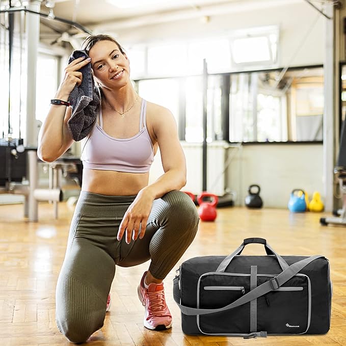 Dimayar Travel Duffle Bag for Men Women - Foldable Duffel Bag with Shoes Compartment - Overnight Bags Waterproof & Tear Resistant(40L,Black)