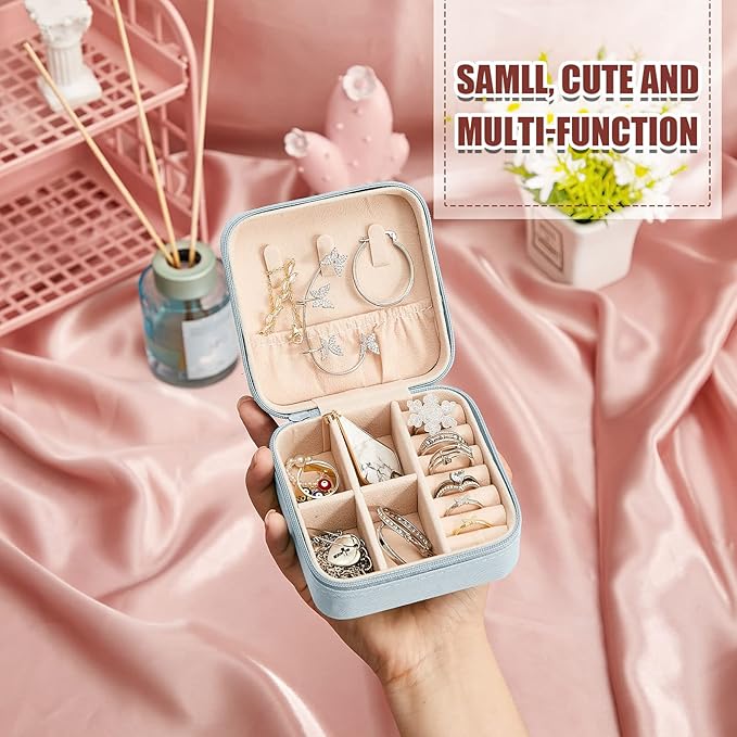 Taiyin 12 Pcs Travel Jewelry Case Box Bridesmaid Gifts Bulk Travel Jewelry Cases Boxes Small Jewels Organizers Mini Accessories Ornaments Storage for Women Girls Wedding Gifts (Light Blue)