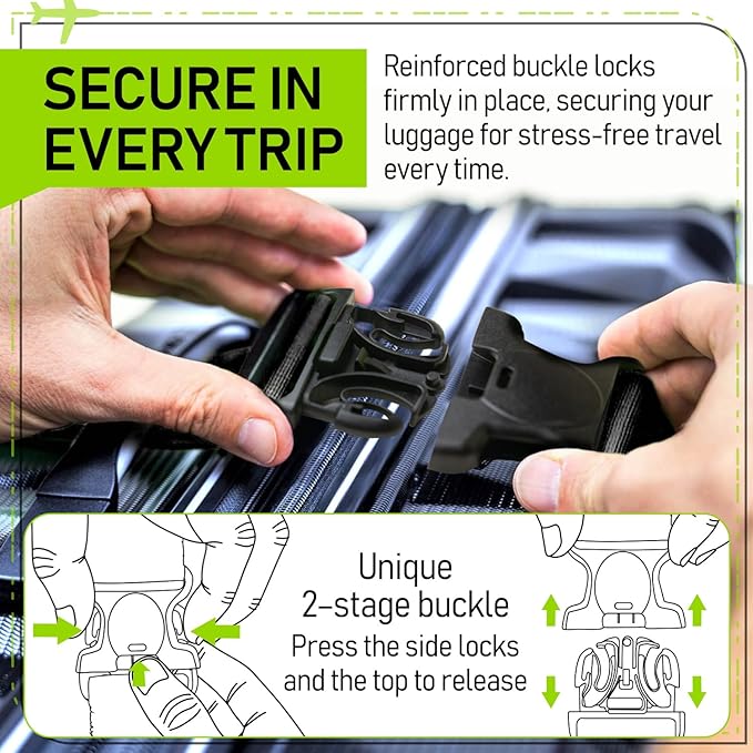 Untethered Ultimate Travel Set: 4 Premium Luggage Straps and 4 Silicone Tags - Secure & Identify Your Bags with Ease (Black + Tags)