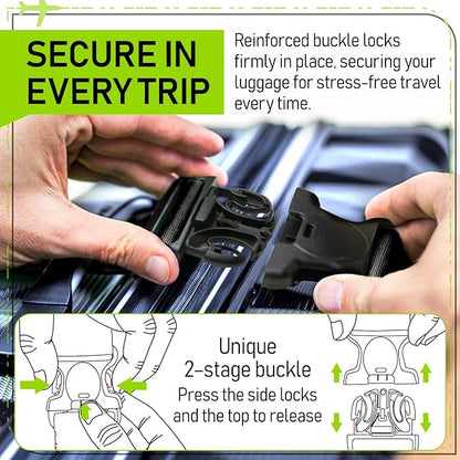 Untethered Ultimate Travel Set: 4 Premium Luggage Straps and 4 Silicone Tags - Secure & Identify Your Bags with Ease (Black + Tags)