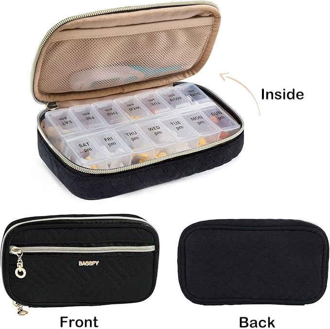 BAGSFY Pill Organizer Case 2 Times a Day- Weekly Medicine Organizer Travel Pill Box with Removable 7 Day Medicine Case Container for Fish Oil, Vitamin, Supplement