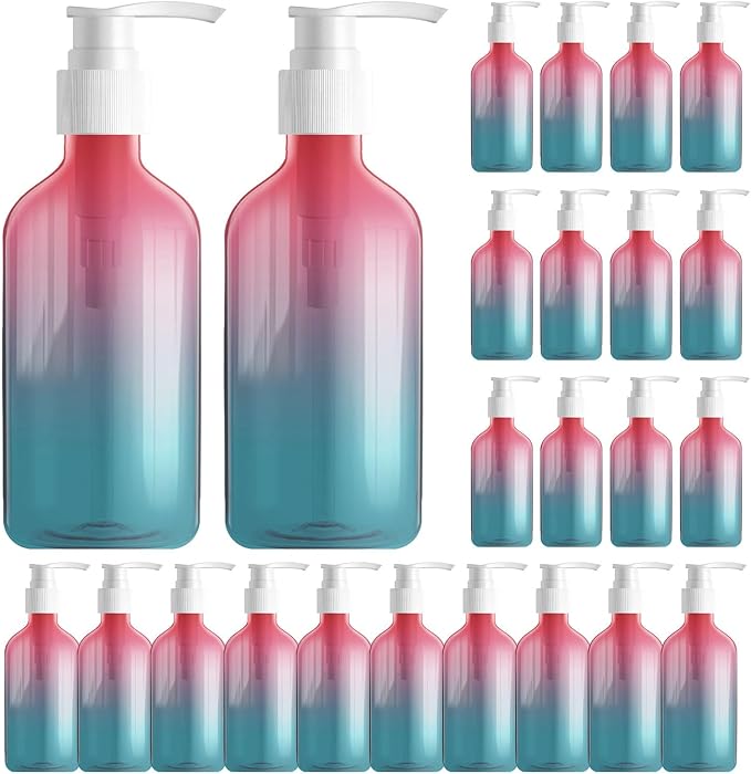 24 Pieces Empty Clear Gradient Color Pump Bottle, 8.4 oz Refillable Plastic Dispenser Bottles with Pump, Travel Lotion Container for Shampoo Hand Body Soap Oil Massage Moisturizer Face Cream Liquid
