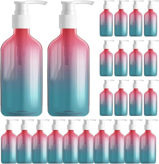 24 Pieces Empty Clear Gradient Color Pump Bottle, 8.4 oz Refillable Plastic Dispenser Bottles with Pump, Travel Lotion Container for Shampoo Hand Body Soap Oil Massage Moisturizer Face Cream Liquid