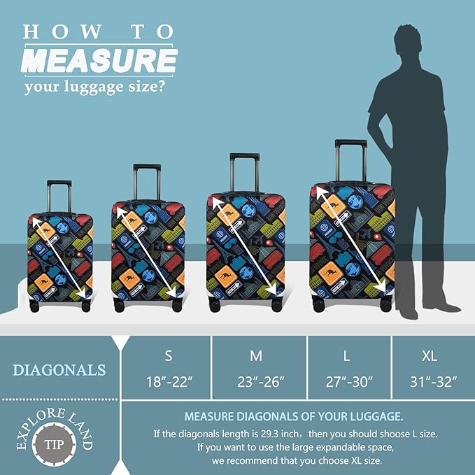 Explore Land Travel Luggage Cover Suitcase Protector Fits 18-22 Inch Case (Bon Voyage, S)
