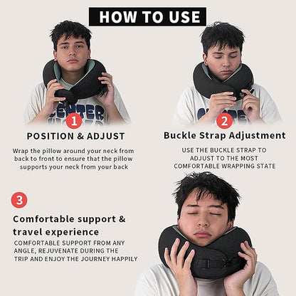 Neck Pillow Airplane –2025 Updated, 100% Memory Foam Travel Pillow for Sleeping, 360° Ergonomic Neck Support, Pain Relief for Long Flights, Portable Travel Accessory for Plane & Car (Dark Gray)