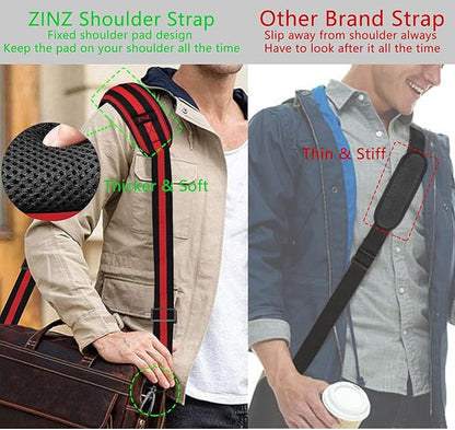 ZINZ 79 inch Shoulder Strap, Extra-thick Fixed Cushion Pad and Dual Clasps Universal Replacement Strap with Metal Swivel Hooks for Laptop Bags, Luggage Bags, Camera, Crossbody(Stripes-BkRBk)