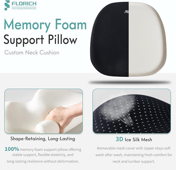 FLORICH Car Seat Cushion and Lumbar Support Pillow for Office Chair Car, Ergonomic Memory Foam, Relieves Back Sciatica Pain, Pressure-Relieving Back Support for Car, Office Chair & Wheelchair – Black