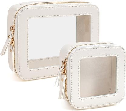Travel Clear Makeup Bag Set, TSA Approved Cosmetic Bag Case with Zipper Portable Makeup Pouch Toiletry Bag Women Traveling Cosmetic Organizer Storage Bag Car Organizer Car Essentials for Women