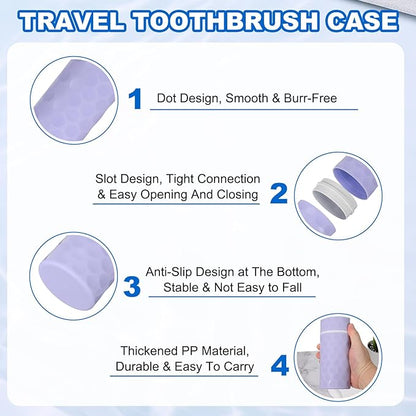 uxcell 2Pcs Travel Toothbrush Case, 8.1x2.8x2 Portable Travel Toothbrush Holder with Dot, Plastic Toothpaste Container for Bathroom, Gym, Business Trip, Camping, Purple