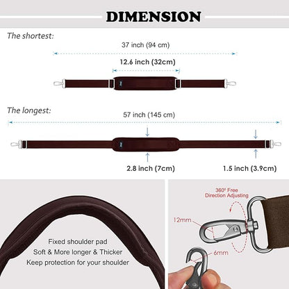 Shoulder Strap, ZINZ 57" Padded Adjustable Shoulder Bag Straps Replacement for Bags with D-Ring (B02R01)