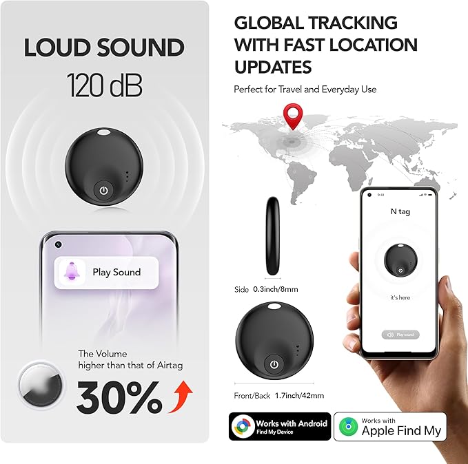 2025 Upgraded Dual-System Tracker for iOS or Android, Bluetooth Smart Tracking Tag/Luggage Tracker/Key Finder/Item Locator/Backpack/Bicycle,(Black)