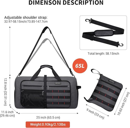 WITZMAN Foldable Duffle Bag for Travel 65L Lightweight Packable Duffel Bag with Shoes Compartment Overnight Bag for Men Women (B697 Silvery Grey)
