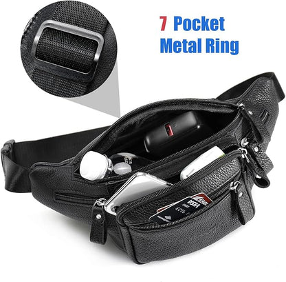 Leather Waist Bag Multiple Pockets Fanny Pack for Women Men Daily Life and Travel Outdoor