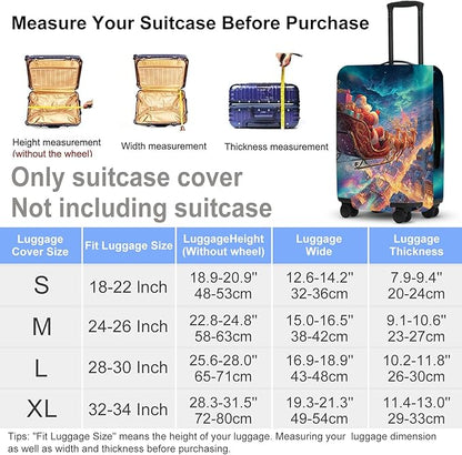 Northern Lights Christmas Luggage Cover - Santa's Sleigh Flying Over City Under Aurora, Magical Stretchable Suitcase Protector 32 34 Inch