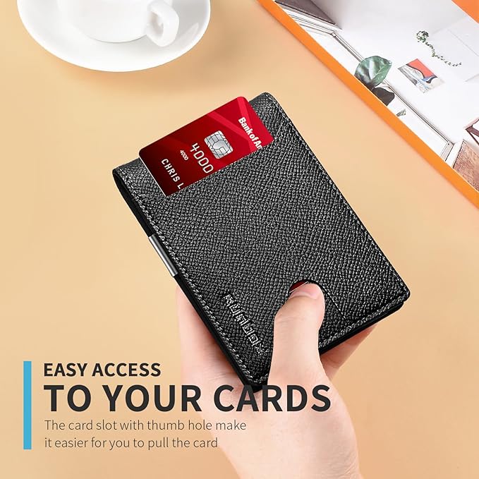 RUNBOX Slim Wallets for Men - Leather Money Clip Mens Wallet - RFID Blocking Front Pocket Bifold Wallet - Thin Credit Card Holder with Gift Box