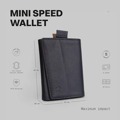 The Frenchie Co. - Speed Wallet Mini - Ultra-Slim RFID Blocking Card Holder - Full-Grain Italian Leather Minimalist Front Pocket Wallet - Quick-Access Pull Tab, Holds up to 4 Cards & Folded Cash