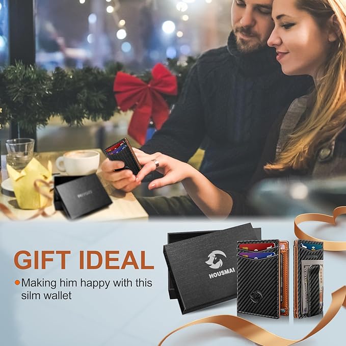 Magnetic Closure Slim Wallet with Money Clip Gift Boxed,Genuine Leather Front Pocket Wallet for Men, 3.9"x 2.9", RFID Blocking