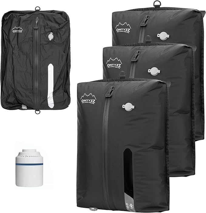 ONTYZZ Three Pack Dark Black TPU Vacuum Bag for Travel Reusable Compression Bag with IPX8 Waterproof Zipper Durable Space Saver Bag，Large with Air pump