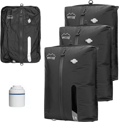 ONTYZZ Three Pack Dark Black TPU Vacuum Bag for Travel Reusable Compression Bag with IPX8 Waterproof Zipper Durable Space Saver Bag，Large with Air pump