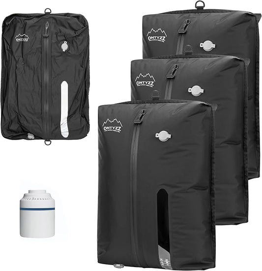 ONTYZZ Three Pack Dark Black TPU Vacuum Bag for Travel Reusable Compression Bag with IPX8 Waterproof Zipper Durable Space Saver Bag，Large with Air pump