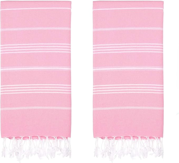 Turkish Beach Towels, Pack of 2 | Oversized, Quick Dry, Sand Free | 100% Cotton, Large 38x71 Towels for Beach, Pool, Travel | Ultra-Soft, Compact, and Absorbent | Pink