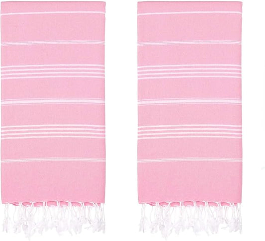 Turkish Beach Towels, Pack of 2 | Oversized, Quick Dry, Sand Free | 100% Cotton, Large 38x71 Towels for Beach, Pool, Travel | Ultra-Soft, Compact, and Absorbent | Pink