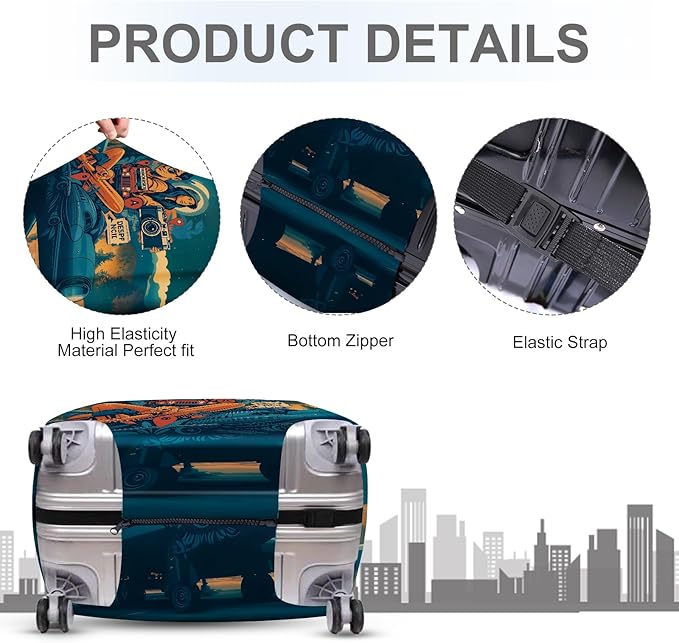 ANNA QUEEN Funny Adventure Travel Luggage Cover, Explore-Themed Suitcase Protector, Stretchable, Washable Travel Cover for 32-34 Inch Luggage