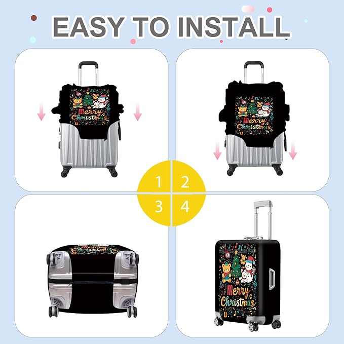 FOREVER QUEEN Cartoon - Merry Christmas Luggage Cover Suitcase Protector Suitcase Cover Anti-Scratch,Stretchable Bag Cover Washable Durable Polyester