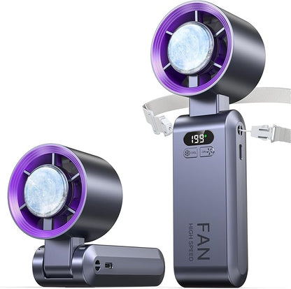 2 Pack Handheld Portable Turbo Fan with Ice Cooler, Speed (1-199) 5500mAh*2 Rechargeable Personal Fan,[20H Cooling Time] Mini Yet Powerful, Small Pocket Fans for Travel/Outdoor/Office, Grey Purple