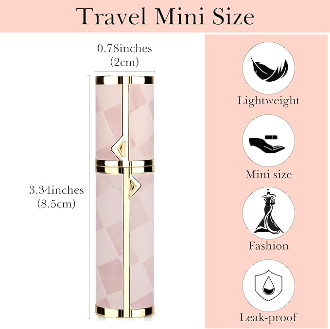 LUEXBOX 5ml Refillable Perfume Bottle, Faux Leather Atomizer Perfume Spray Pump, Portable Fragrance Mist Dispenser for Travel, Scent Mini Bottle with Pocket Size (Peach)