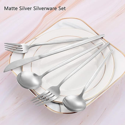 Matte Silverware Set, VANVRO 60-Piece Stainless Steel Flatware Set, Satin Finish tableware Cutlery Set, Service for 12, Home and Restaurant, Dishwasher Safe