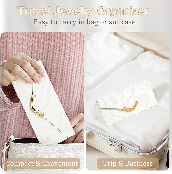 Yoobao Travel Jewelry Case for Women Girls, Triangle Jewelry Box Organizer, Small Foldable Storage Holder for Necklaces Earrings Rings Bracelets, Portable Travel Essentials Accessories