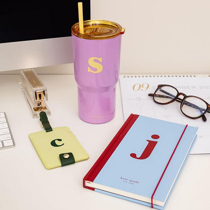 Kate Spade New York Leatherette Luggage Tag with Secure Strap, Colorful Suitcase Identifier for Travel, Monogram Bag Tag ID (C)