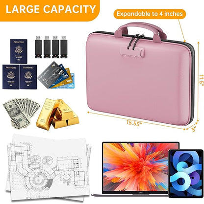 DocSafe Fireproof File Organizer with Lock, Hard-Shell Case Fireproof Document Box with 13 Pocket Accordion File Folder, Portable Home Office Travel Safe Storage for Important Documents Laptop Pink