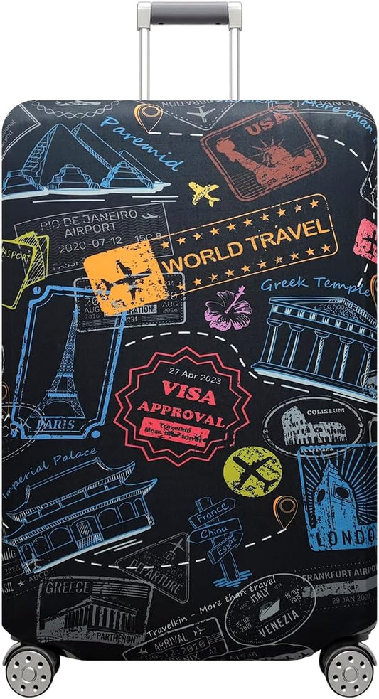 fancyfree Luggage Cover Washable Suitcase Protector Anti-scratch Suitcase cover (Colorful Landmarks, XL(29"-32" luggage))