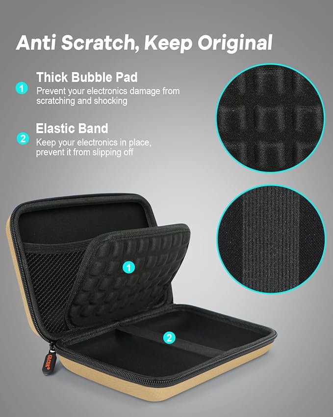 Kakhi-Brown Hard Shell Carrying Case for External Hard Drive, Power Bank, Charger, Cable, Cell Phone, Electronic Accessories - Larger Capacity Storage Pouch Shockproof Travel Case Bag for Men Women