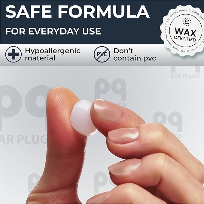 PQ Wax Ear Plugs for Sleeping, Swimming - 50 Noise Cancelling Silicone Gel Wax Earplugs, Ear Protection for Sleep and Swim, Soft Wax Pillows with Sound Blocking Level 32Db, (50 Pillows), Color: White