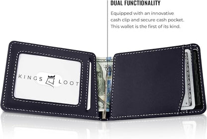 Kings Loot Wallet for Men | Customized Minimalist Slim RFID Blocking Leather Design with Cash Pocket & Card Pull Strap | Holds 1-15 Cards | Stylish & Durable Wallets