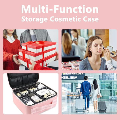 Travel Makeup Case 5 Layers Portable Makeup Train Case Cosmetic Bag Organizer Storage for Women with Adjustable Dividers and Shoulder Strap for Toiletry Travel Accessories(pink)