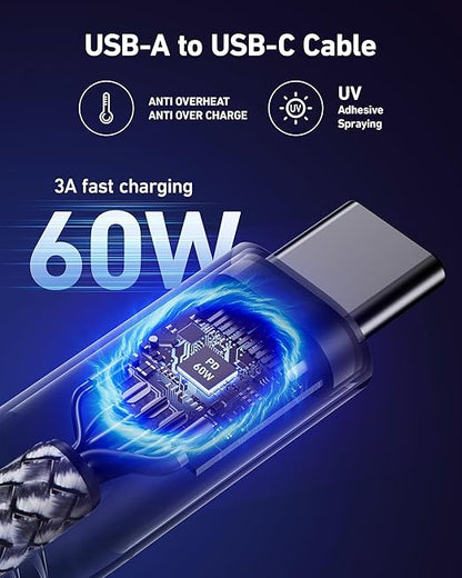 USB to USB C Cable 60W Fast Charging [2 Pack 6FT], USB A to USB C Cable for CarPlay, Durable Braided USB Type C iPhone Charger USBC Cord for iPhone 17/16/15/Pro Max/Plus, Samsung Galaxy S23 and More