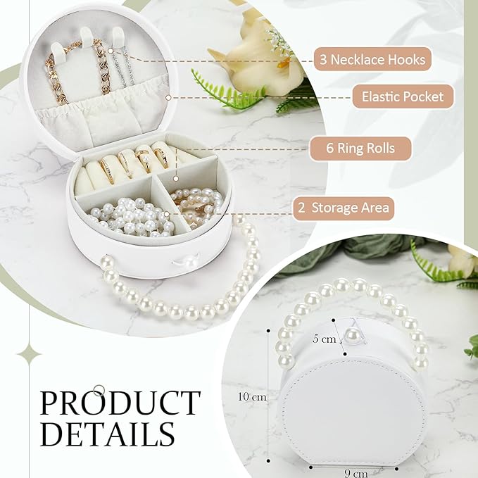 Weysat 8 Pack Travel Jewelry Case Bulk Mini Bridesmaid Jewelry Box Small Earring Storage Organizer for Women Proposal Gifts(White, Leather)