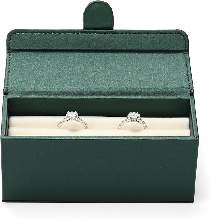 Leather Travel Jewelry Box, Portable Pocket Size Ring Box for Women, Mini Jewelry Travel Case Small Ring Holder Organizer with 12 Slots for purse(Green)