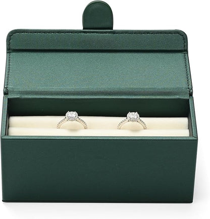 Leather Travel Jewelry Box, Portable Pocket Size Ring Box for Women, Mini Jewelry Travel Case Small Ring Holder Organizer with 12 Slots for purse(Green)