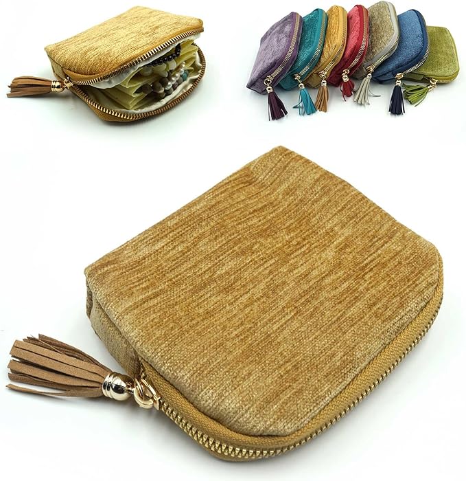 Gihunk Travel Jewelry Case, Travel Jewelry Organizer, Travel Jewelry Bag with Zipper, Small Travel Jewelry Pouch for Necklaces Bracelets Bangles Rings Earrings Gemstones Storage (Khaki)