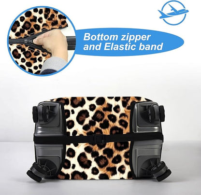 Luggage Cover Protector for 26-28 Inch Suitcases, TSA Approved Elastic Travel Suitcase Covers, Anti-Scratch Washable Luggage Sleeve for Carry On & Checked Bags, Leopard Print