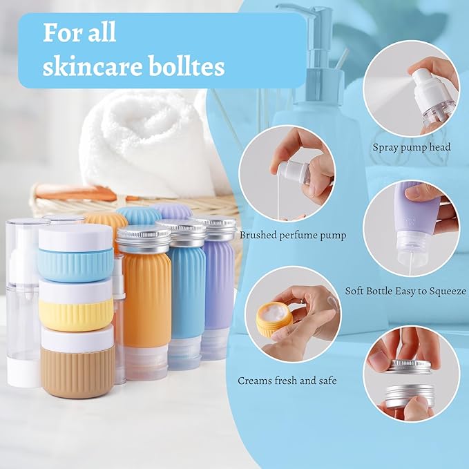 Silicone Travel Bottles, 25 Pack TSA Approved Travel Size Containers for Toiletries, Leak Proof Refillable & Squeezable Toiletry Bottles Kit with Clear Bag for Shampoo Lotion Cream Conditioner