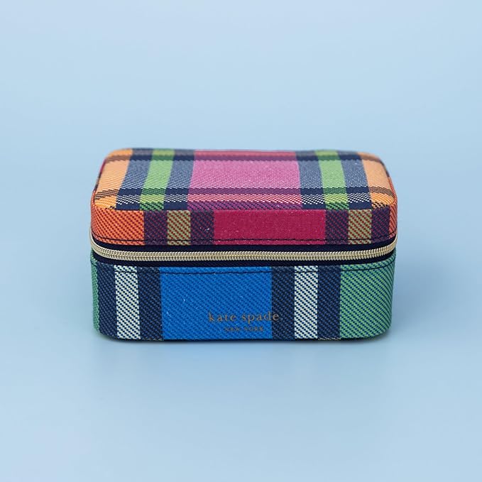 kate spade new york Black Travel Jewelry Case, Small Jewelry Box to Organize Rings, Necklaces, Earrings, Grand Plaid Duo